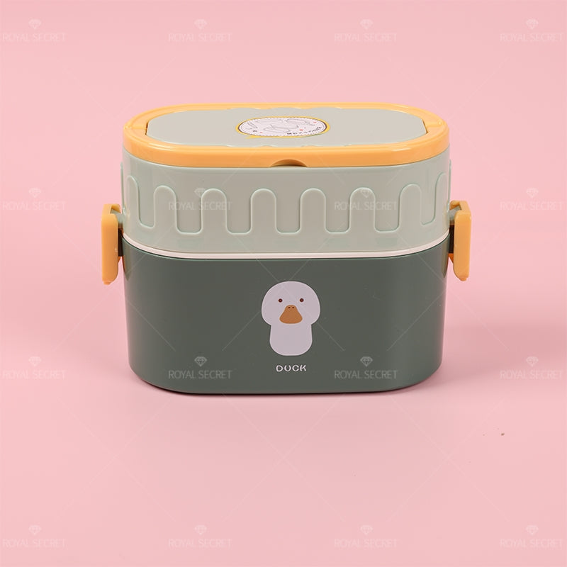 Lindo Caja De Almuerzo De Dibujos Animados Fiambrera De Comida De 2 Niveles Lunch Box Ni?o Portátil Lonchera Con Cuchara (Personalizado)
