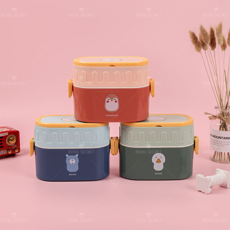 Lindo Caja De Almuerzo De Dibujos Animados Fiambrera De Comida De 2 Niveles Lunch Box Ni?o Portátil Lonchera Con Cuchara (Personalizado)