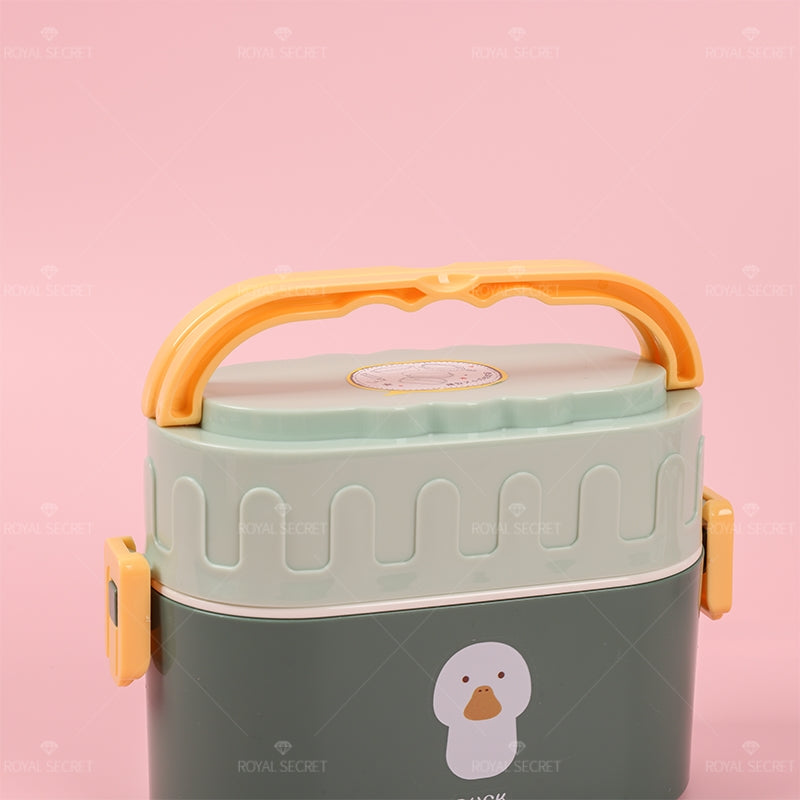 Lindo Caja De Almuerzo De Dibujos Animados Fiambrera De Comida De 2 Niveles Lunch Box Ni?o Portátil Lonchera Con Cuchara (Personalizado)