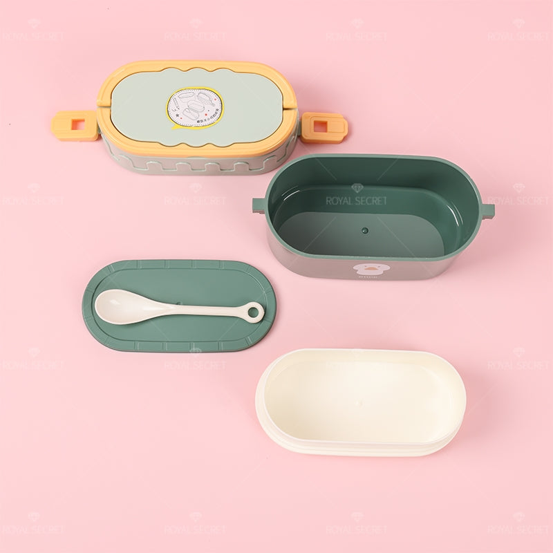 Lindo Caja De Almuerzo De Dibujos Animados Fiambrera De Comida De 2 Niveles Lunch Box Ni?o Portátil Lonchera Con Cuchara (Personalizado)