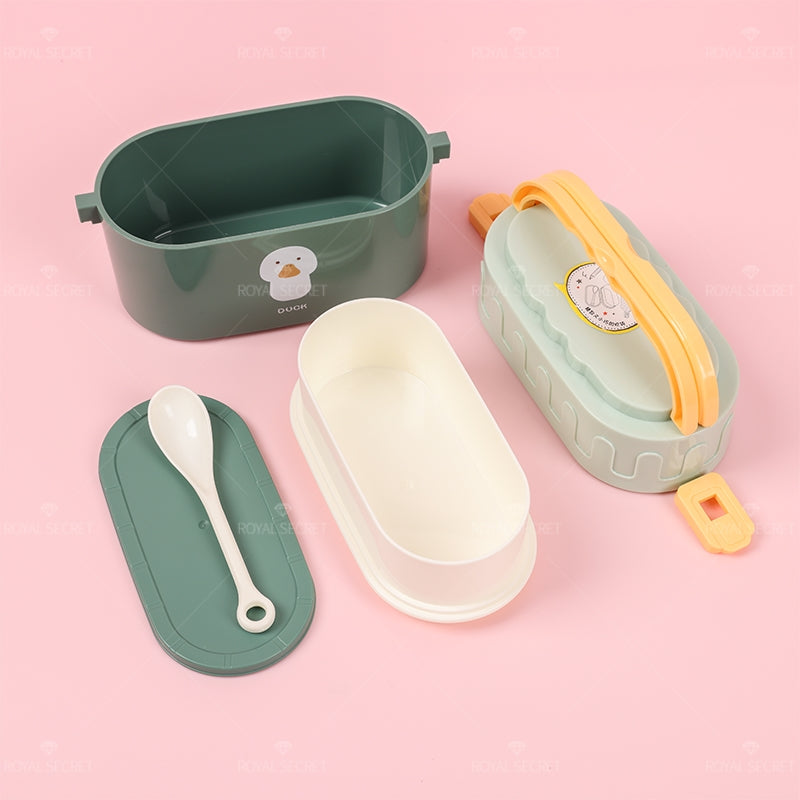 Lindo Caja De Almuerzo De Dibujos Animados Fiambrera De Comida De 2 Niveles Lunch Box Ni?o Portátil Lonchera Con Cuchara (Personalizado)
