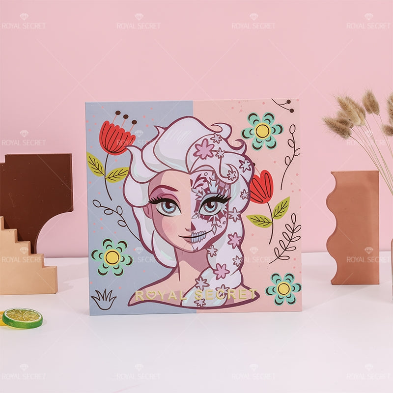 empaque cerrado de la paleta Serie Princesa con diseño rosa elegante y letras doradas estilo fantasía
