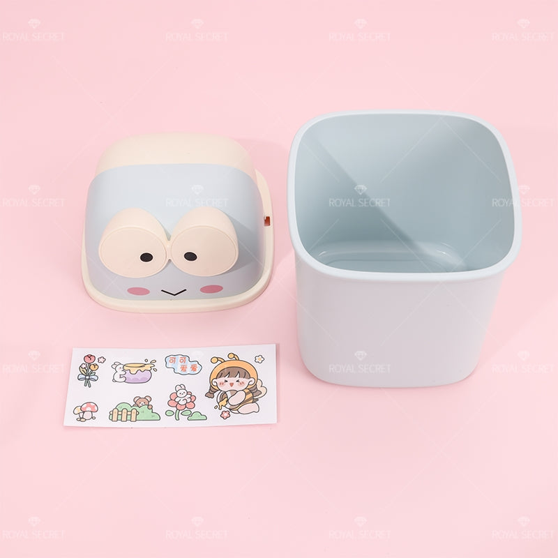 Frog Shape Flip Desktop Bin Con Pegatinas (Personalizado)