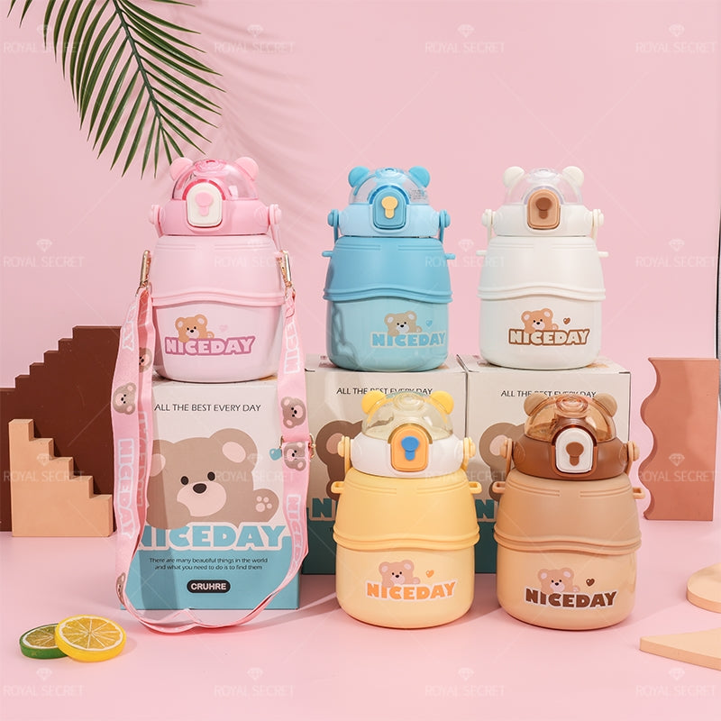 1000ML Taza de agua de dibujos animados para ni?os, termo de gran barriga, gran capacidad con pajita, termo para estudiantes con buena apariencia (Personalizado)