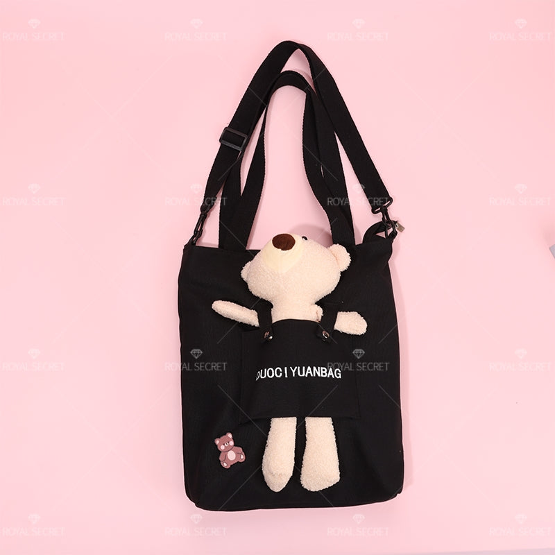 Bonito cartoon bear tote bag color sólido una bolsa de hombro(Mayoreo)