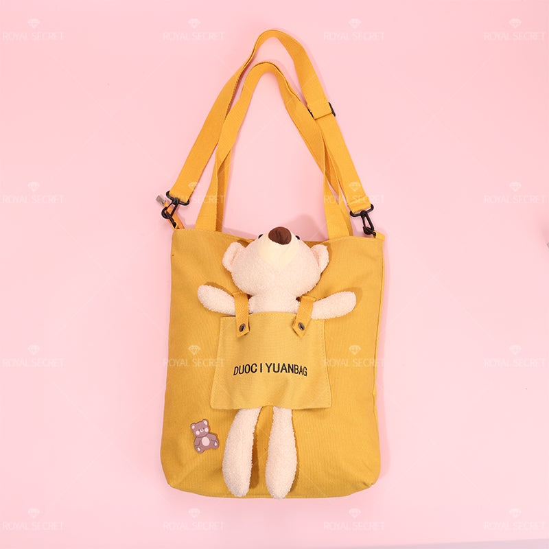 Bonito cartoon bear tote bag color sólido una bolsa de hombro(Mayoreo)