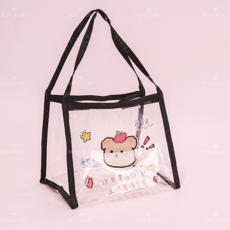 Lindos dibujos animados animal print lady tote bag bolso de almacenamiento transparente portátil(Mayoreo)