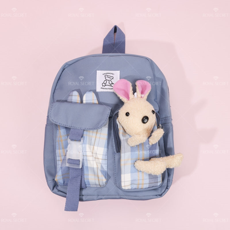 Mochila de estudiante de gran capacidad patchwork mochila de color para ni?os conejo mu?eca mochila escolar(Mayoreo)