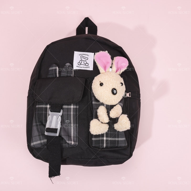 Mochila de estudiante de gran capacidad patchwork mochila de color para ni?os conejo mu?eca mochila escolar(Mayoreo)