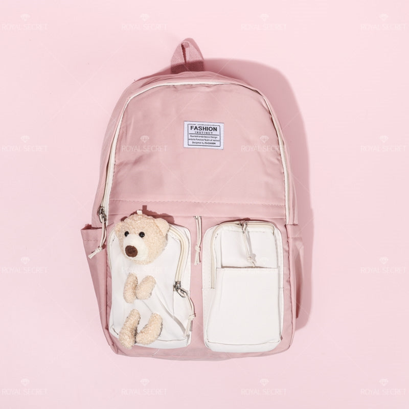 Mochila de estudiante de gran capacidad bear doll backpack (Personalizado)