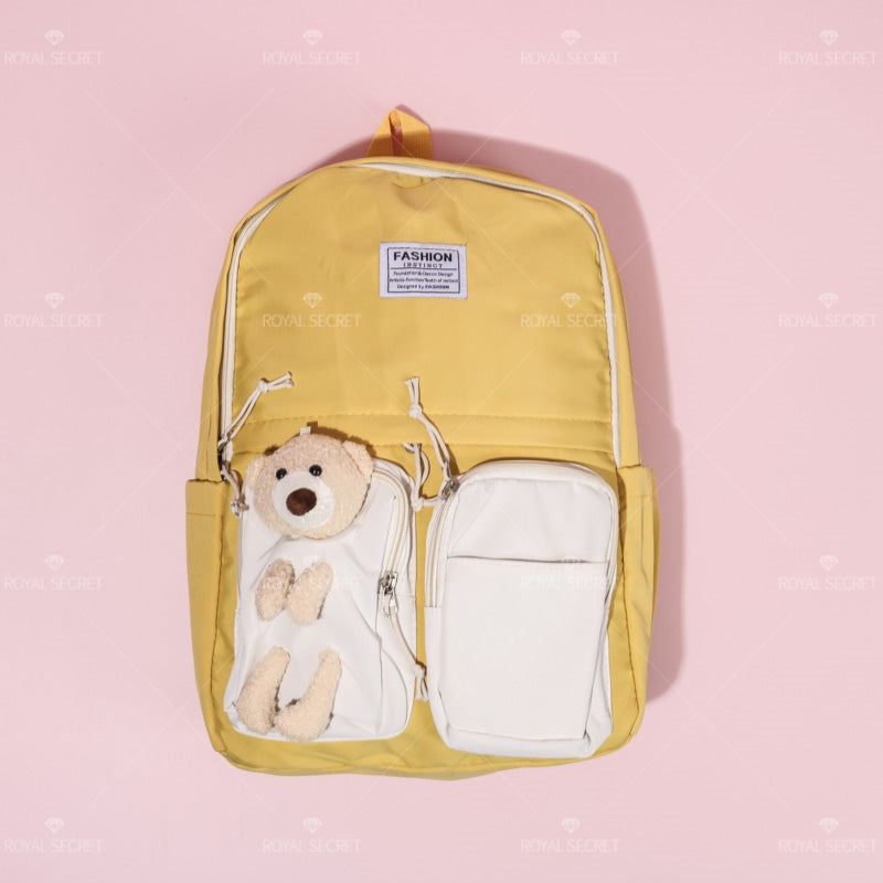 Mochila de estudiante de gran capacidad bear doll backpack (Personalizado)