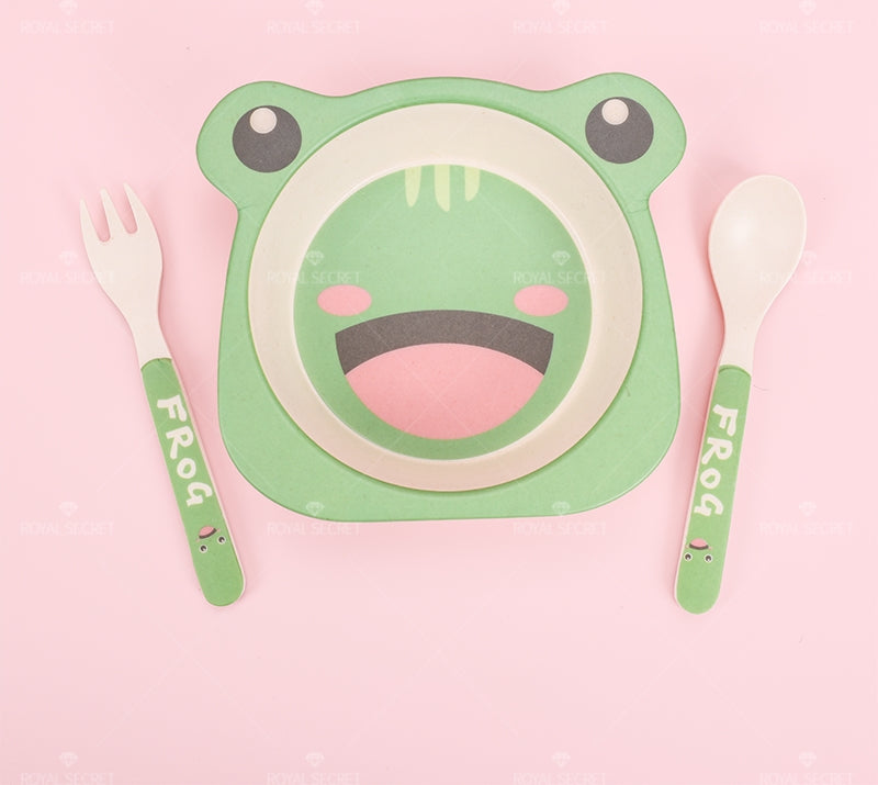 Plato Llano De Fibra De Bambú Con Forma De Animal Con Cuchillo Y Tenedor (Personalizado)