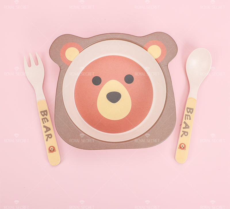 Plato Llano De Fibra De Bambú Con Forma De Animal Con Cuchillo Y Tenedor (Personalizado)