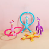 Juguetes sensoriales Holybook – jirafa extensible con luz LED y ventosas, en rosa, azul y morado