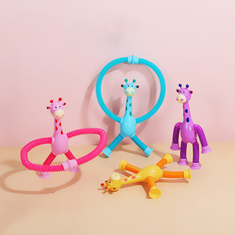 Juguetes sensoriales Holybook – jirafa extensible con luz LED y ventosas, en rosa, azul y morado