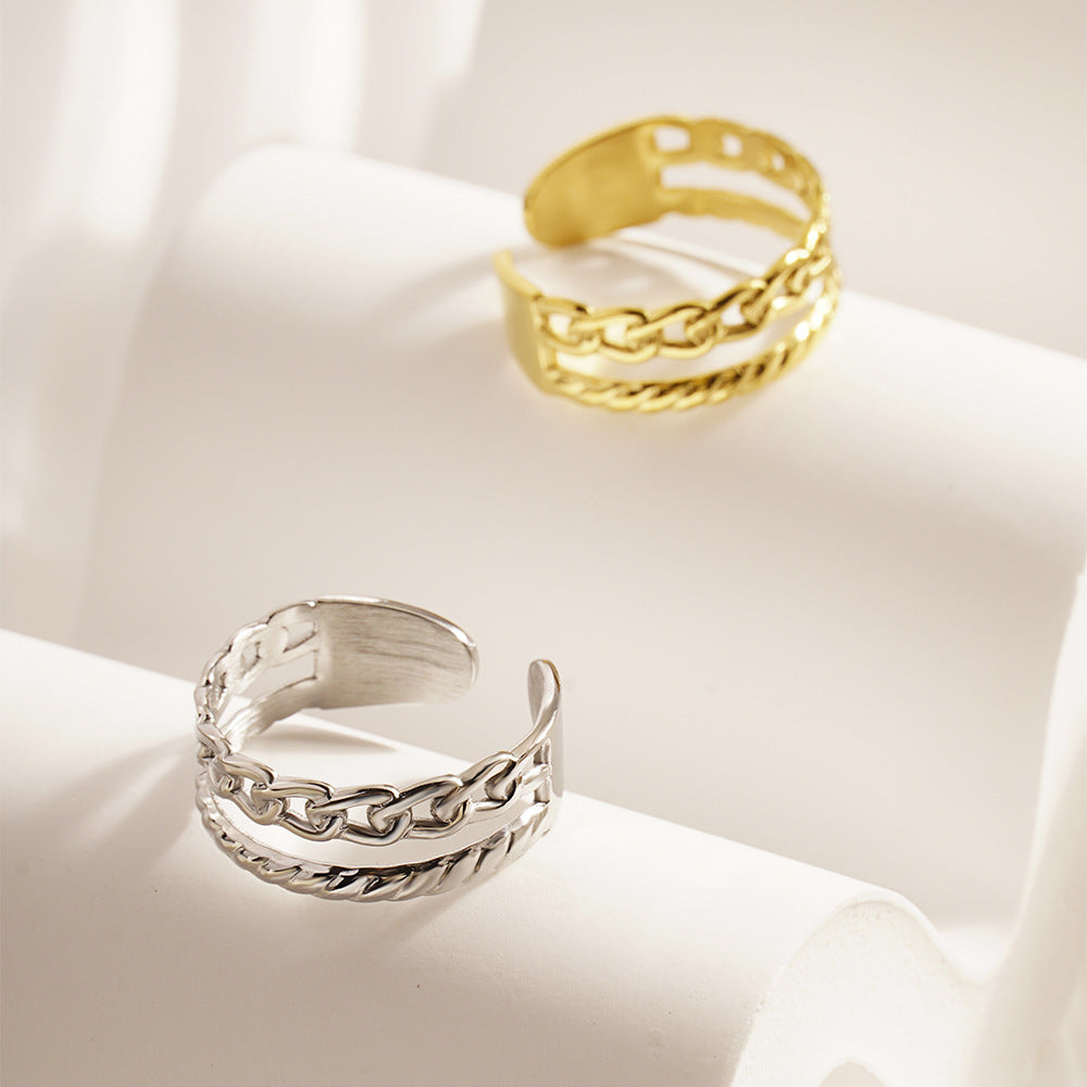 Anillos trenzados Holybook de acero titanio – diseño abierto ajustable para mujer