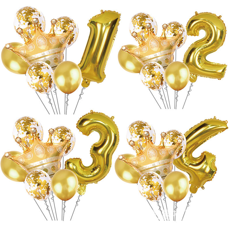 Set de decoración para primer cumpleaños con corona dorada y globo número 1