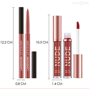 Langmanni 2 Piezas Lápiz Delineador de Labios y Brillo de Labios (Envío Inmediato)