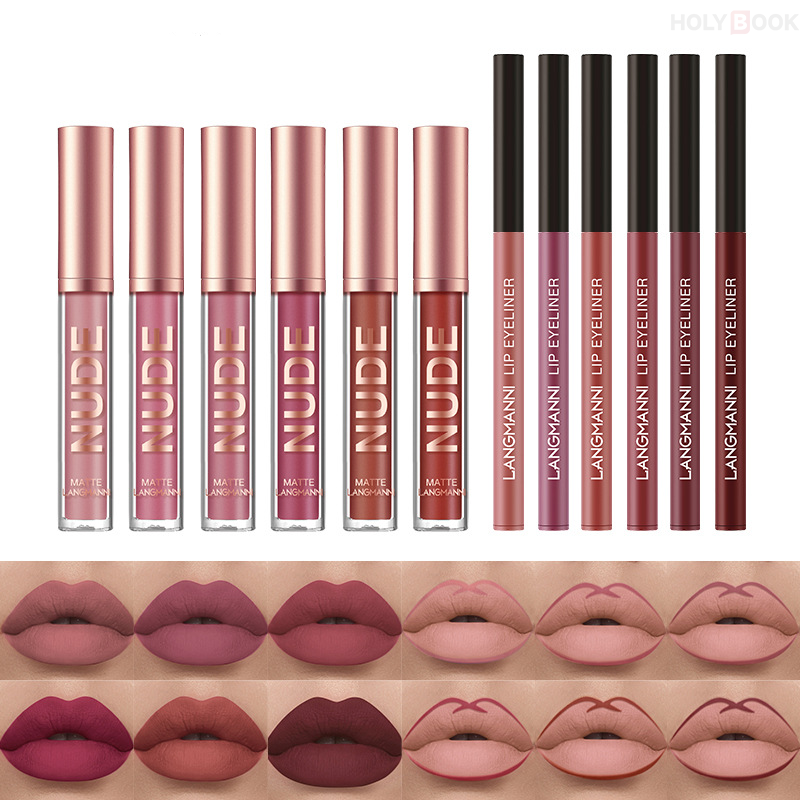 Langmanni 2 Piezas Lápiz Delineador de Labios y Brillo de Labios (Envío Inmediato)