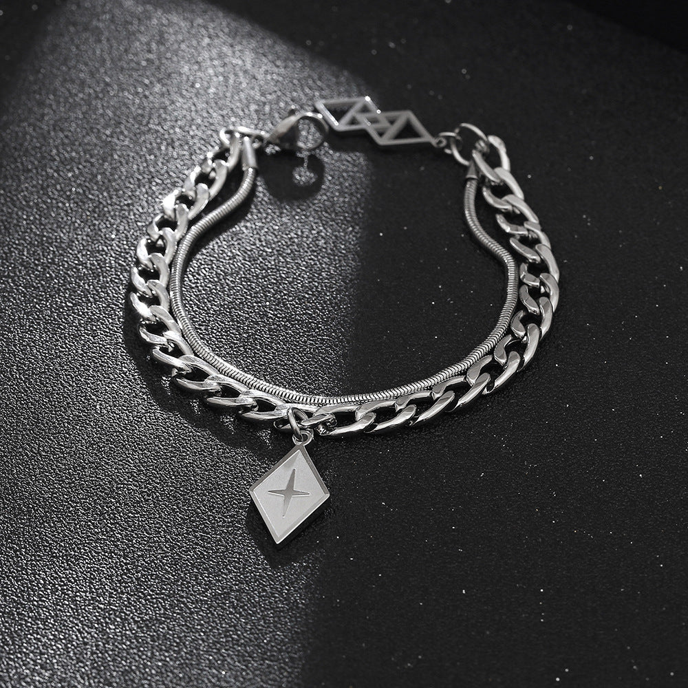 Pulsera de acero inoxidable plateada con eslabones gruesos – diseño hip hop unisex Holybook
