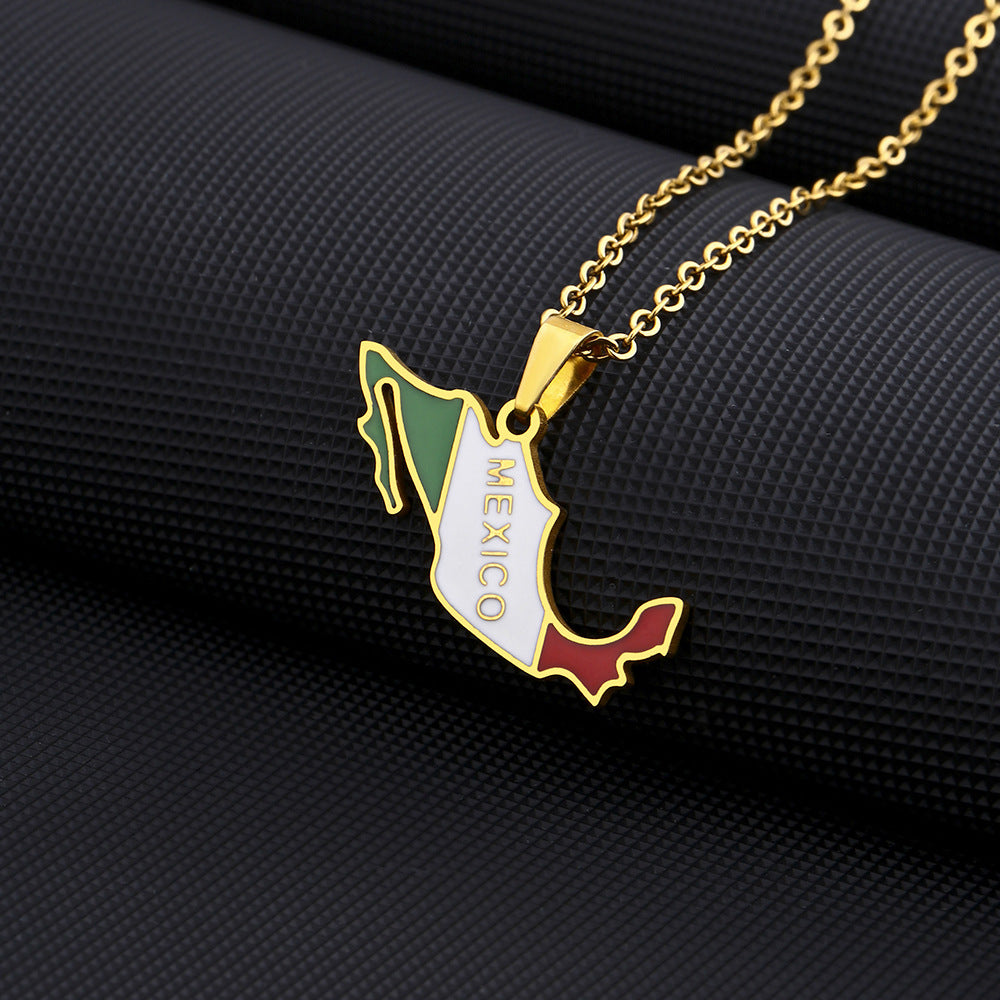 Collar México con Colgante de Mapa Nacional – Diseño Moderno en Acero Inoxidable（Mayoreo）