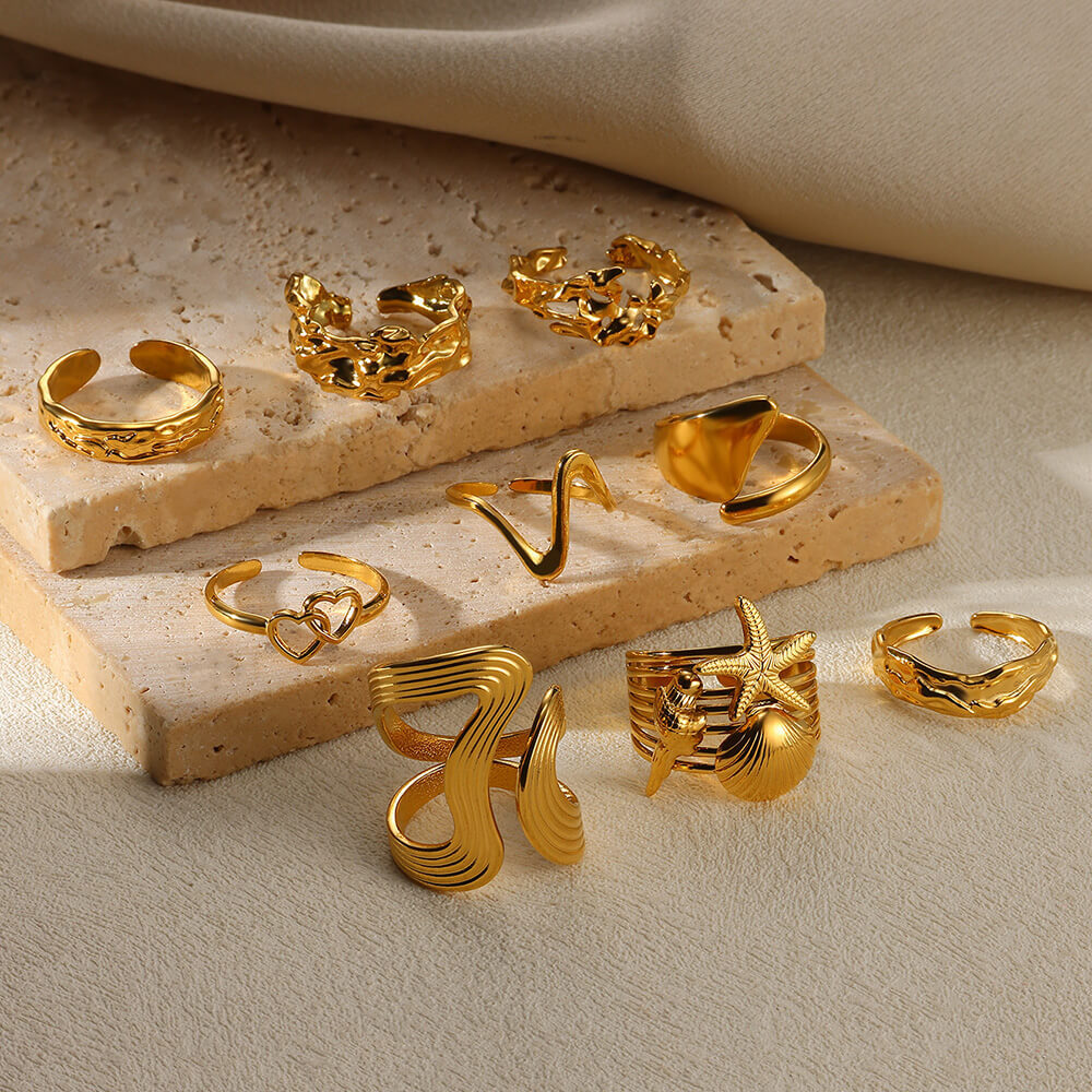 Anillos abiertos de acero inoxidable Holybook – diseño geométrico y moderno, 10 estilos