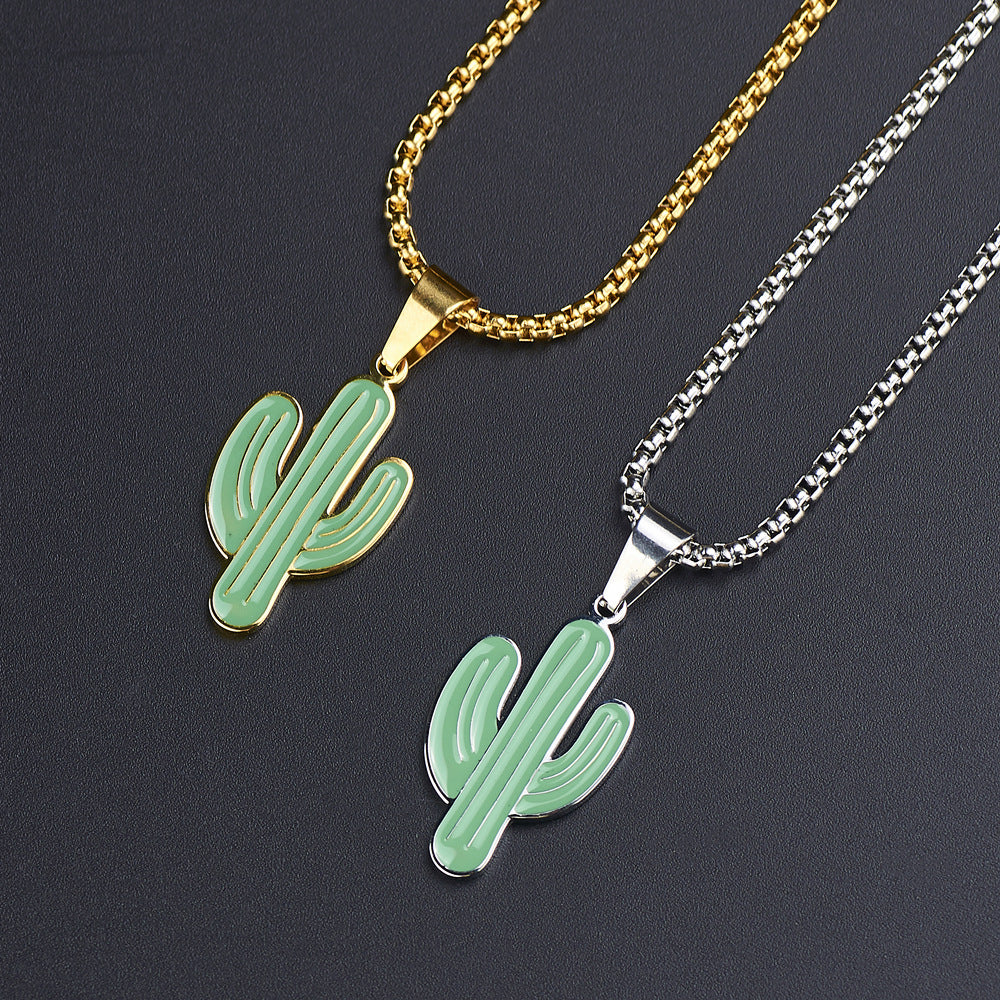 Collar de cactus en acero inoxidable Holybook – diseño minimalista en dorado y plateado