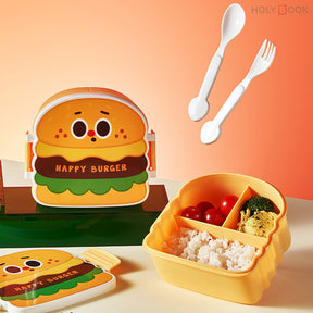 800ML Fiambrera De 3 Compartimentos Kids Burger con Tenedor y Cuchara (Personalizado)