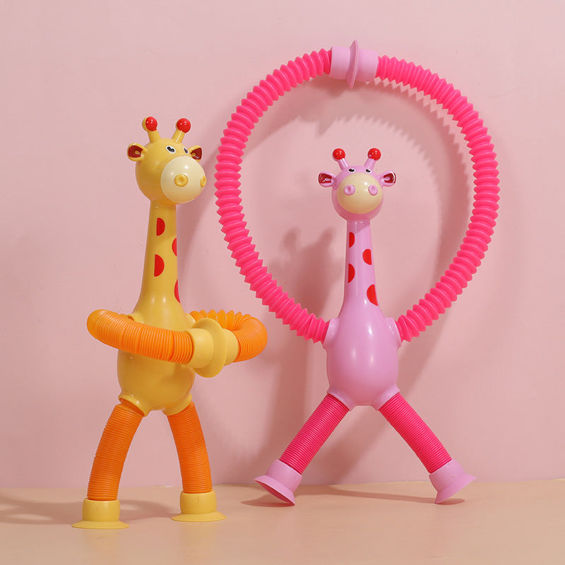 Juguetes antiestrés para niños – jirafas flexibles con tubo pop y luces de colores