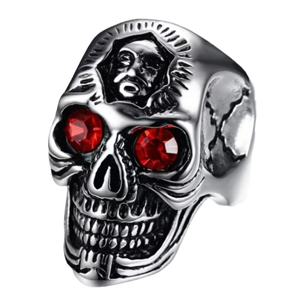 Anillo de Calavera con Rubí Rojo – Estilo Rock Retro para Hombre | Edición Halloween Holybook（Mayoreo）