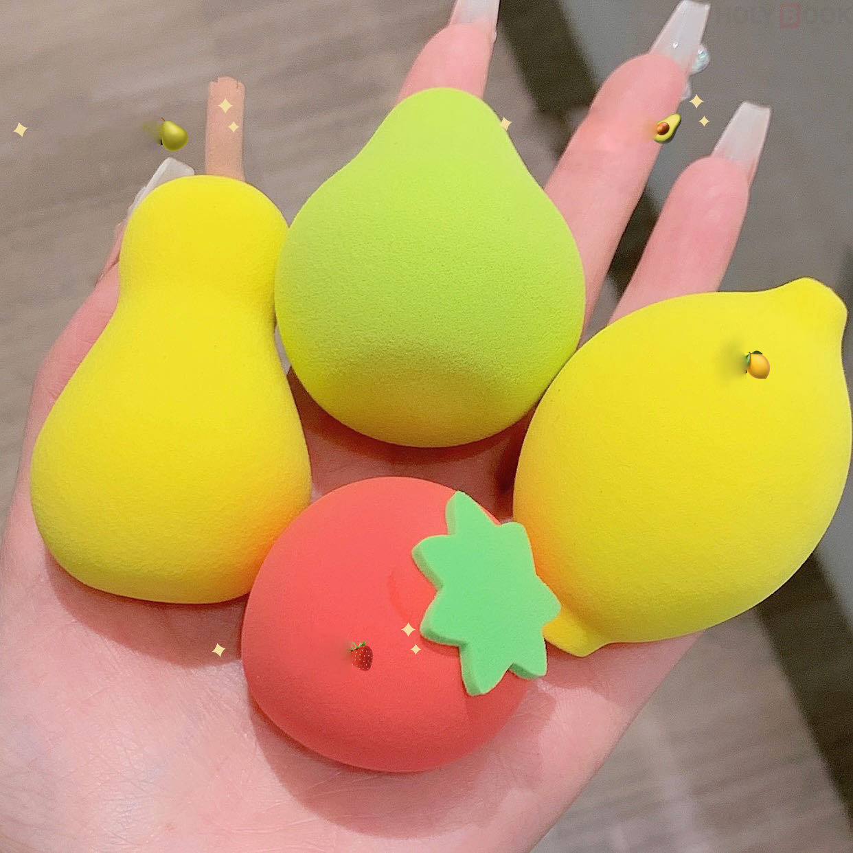 4 Huevos con forma de fruta Huevos cosméticos de esponja húmeda y seca (Envío Inmediato)