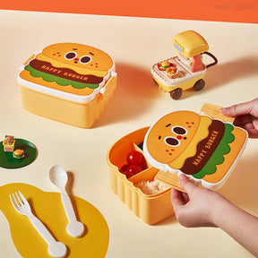800ML Fiambrera De 3 Compartimentos Kids Burger con Tenedor y Cuchara (Personalizado)