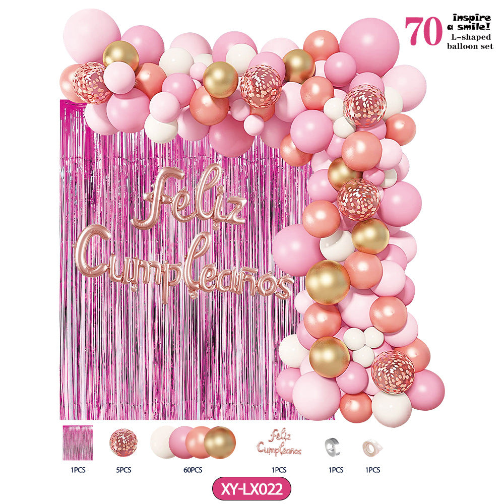 Cadena de globos para decoración de cumpleaños – rosa y dorado metálico