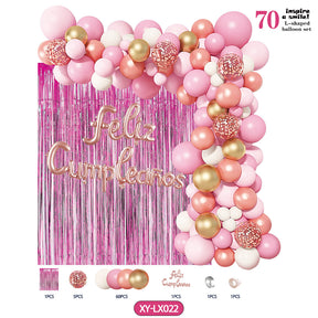 Cadena de globos para decoración de cumpleaños – rosa y dorado metálico