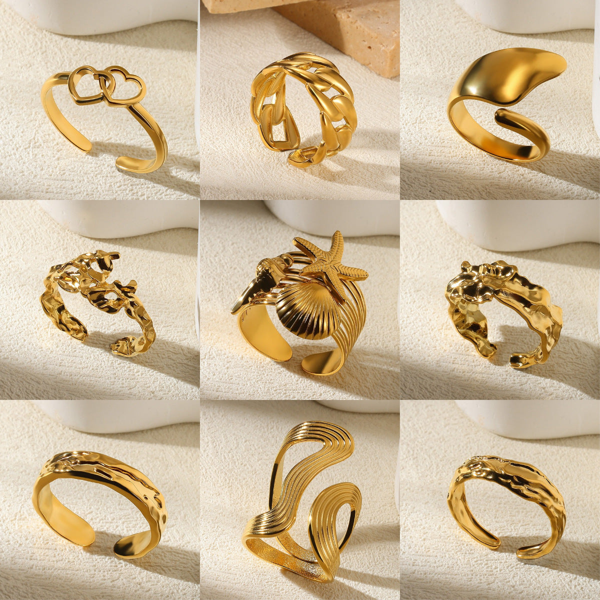 Anillos abiertos de acero inoxidable Holybook – diseño geométrico y moderno, 10 estilos