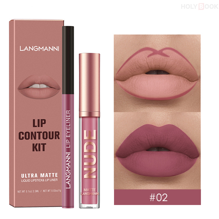Langmanni 2 Piezas Lápiz Delineador de Labios y Brillo de Labios (Envío Inmediato)