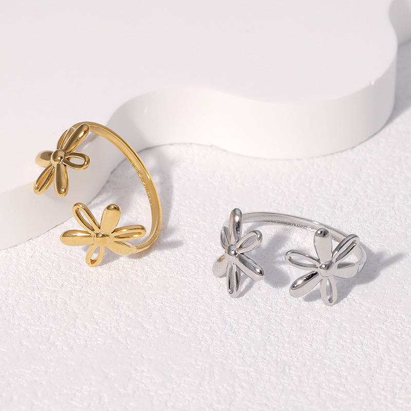 Anillo de flor calada estilo margarita – diseño abierto en acero inoxidable Holybook