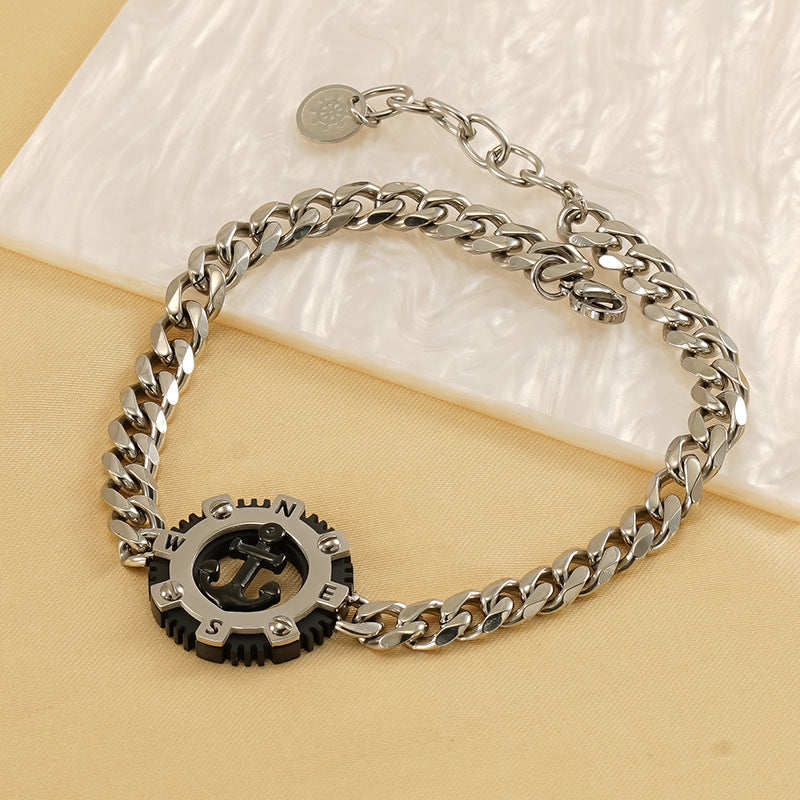 Pulsera de acero inoxidable con ancla y medalla Holybook – estilo hip hop urbano unisex