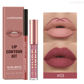 Langmanni 2 Piezas Lápiz Delineador de Labios y Brillo de Labios (Envío Inmediato)