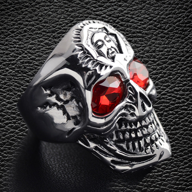 Anillo de Calavera con Rubí Rojo – Estilo Rock Retro para Hombre | Edición Halloween Holybook（Mayoreo）