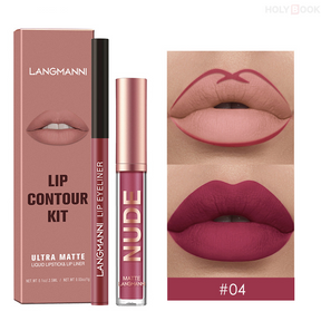 Langmanni 2 Piezas Lápiz Delineador de Labios y Brillo de Labios (Envío Inmediato)