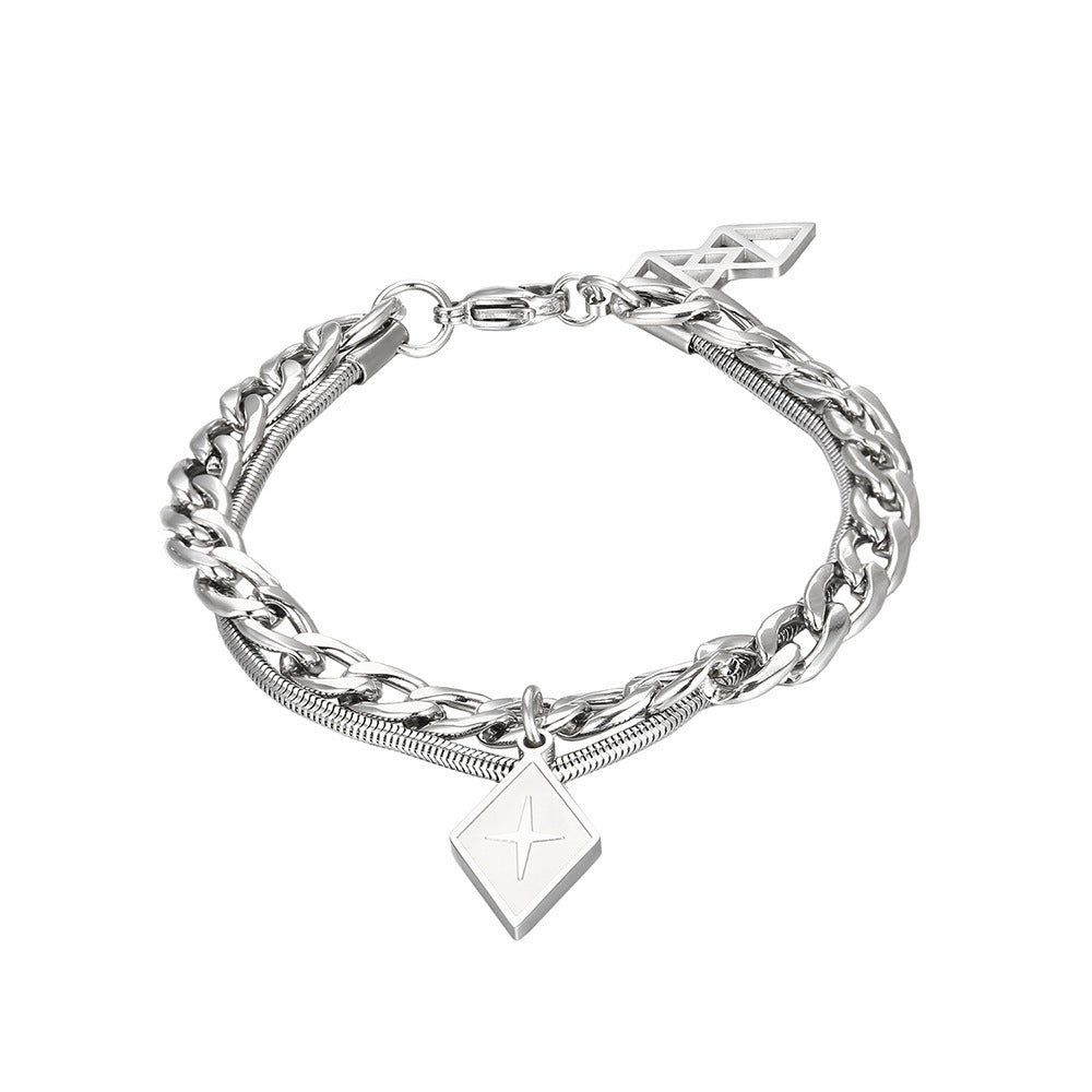 Pulsera doble de titanio color plata Holybook – estilo urbano y geométrico para hombre y mujer