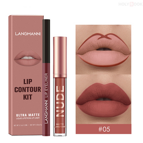 Langmanni 2 Piezas Lápiz Delineador de Labios y Brillo de Labios (Envío Inmediato)