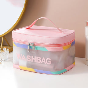 Neceser rosa claro impermeable – estuche de maquillaje moderno para mujer