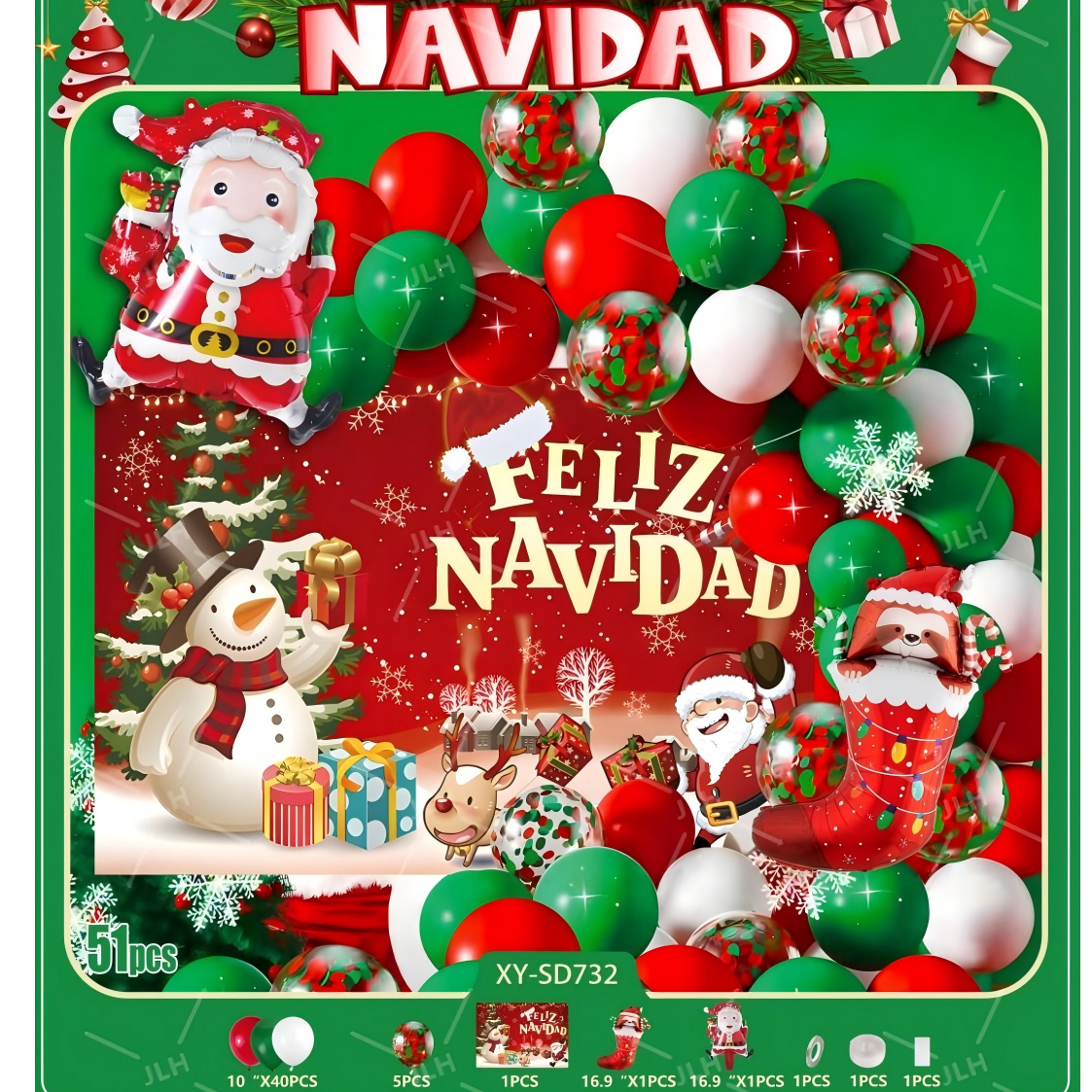 Set de Decoración Navideña con Globos – Guirnalda de Fiesta Temática de Navidad | Holybook Fiestas