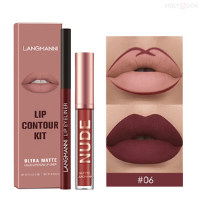 Langmanni 2 Piezas Lápiz Delineador de Labios y Brillo de Labios (Envío Inmediato)