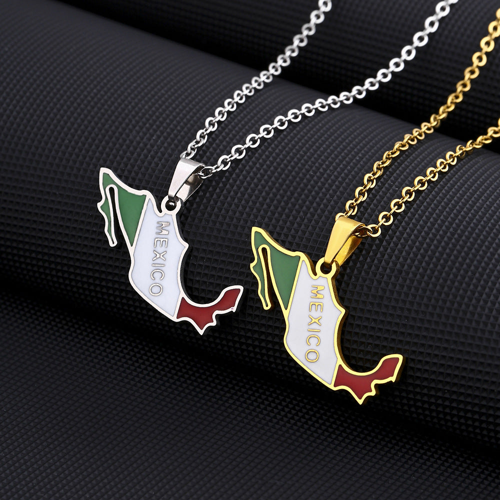 Collar México con Colgante de Mapa Nacional – Diseño Moderno en Acero Inoxidable（Mayoreo）