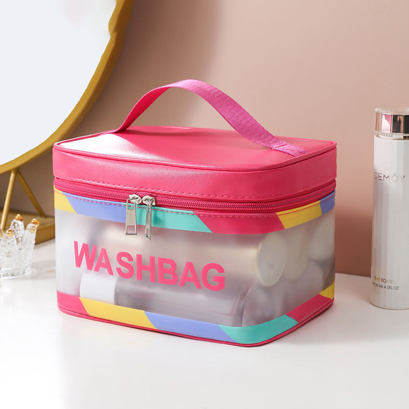 Bolsa fucsia para cosméticos – neceser grande impermeable y portátil