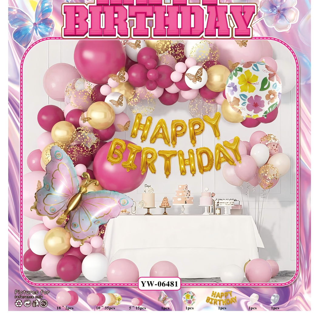 Decoración de Cumpleaños con Mariposas – Set de Globos y Adornos en Rosa y Azul | Holybook Fiesta