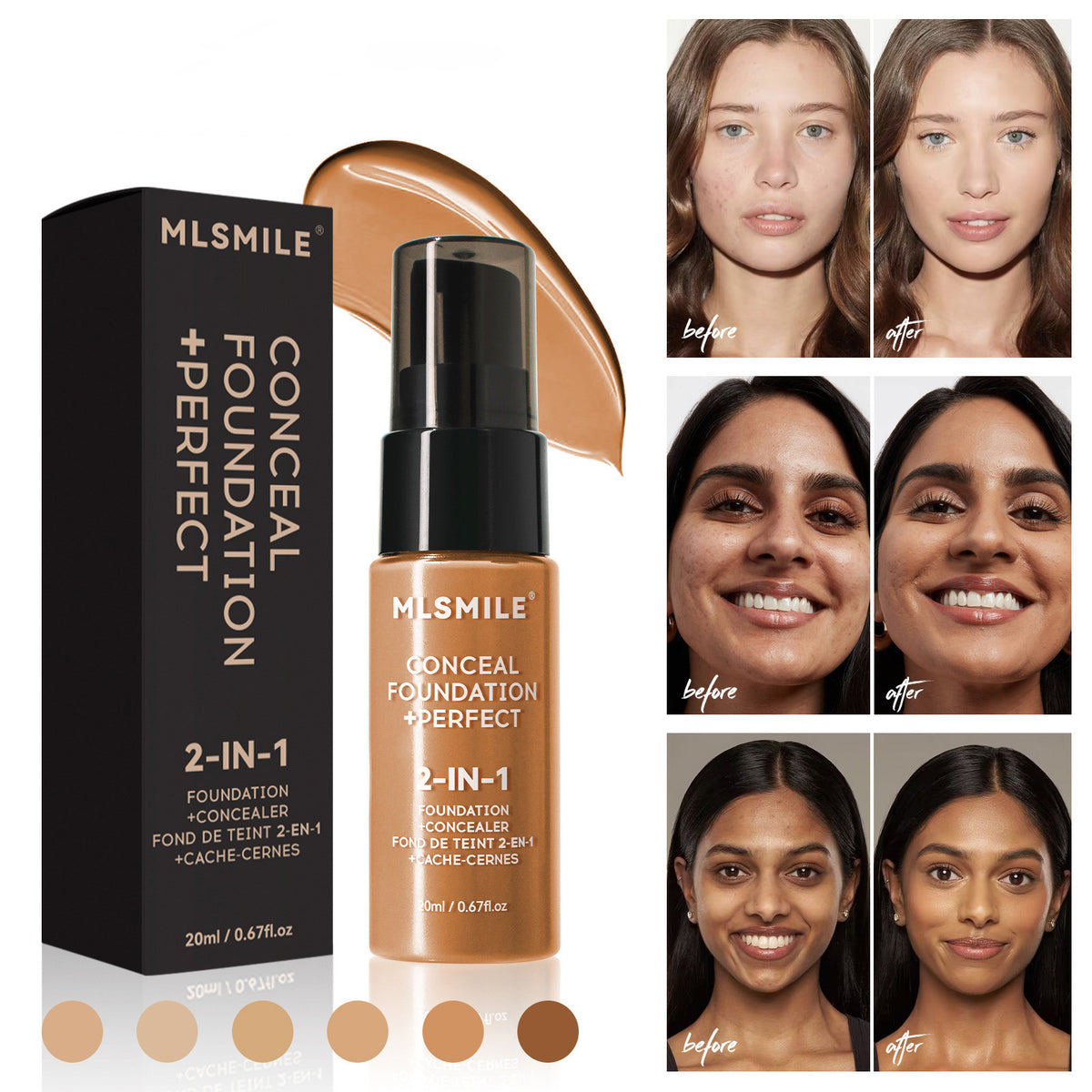Base de maquillaje líquida de larga duración – Resistente al agua y sudor – 6 tonos（Mayoreo）